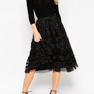 Needle & Thread Embellished Tulle Lace Midi Skirt.